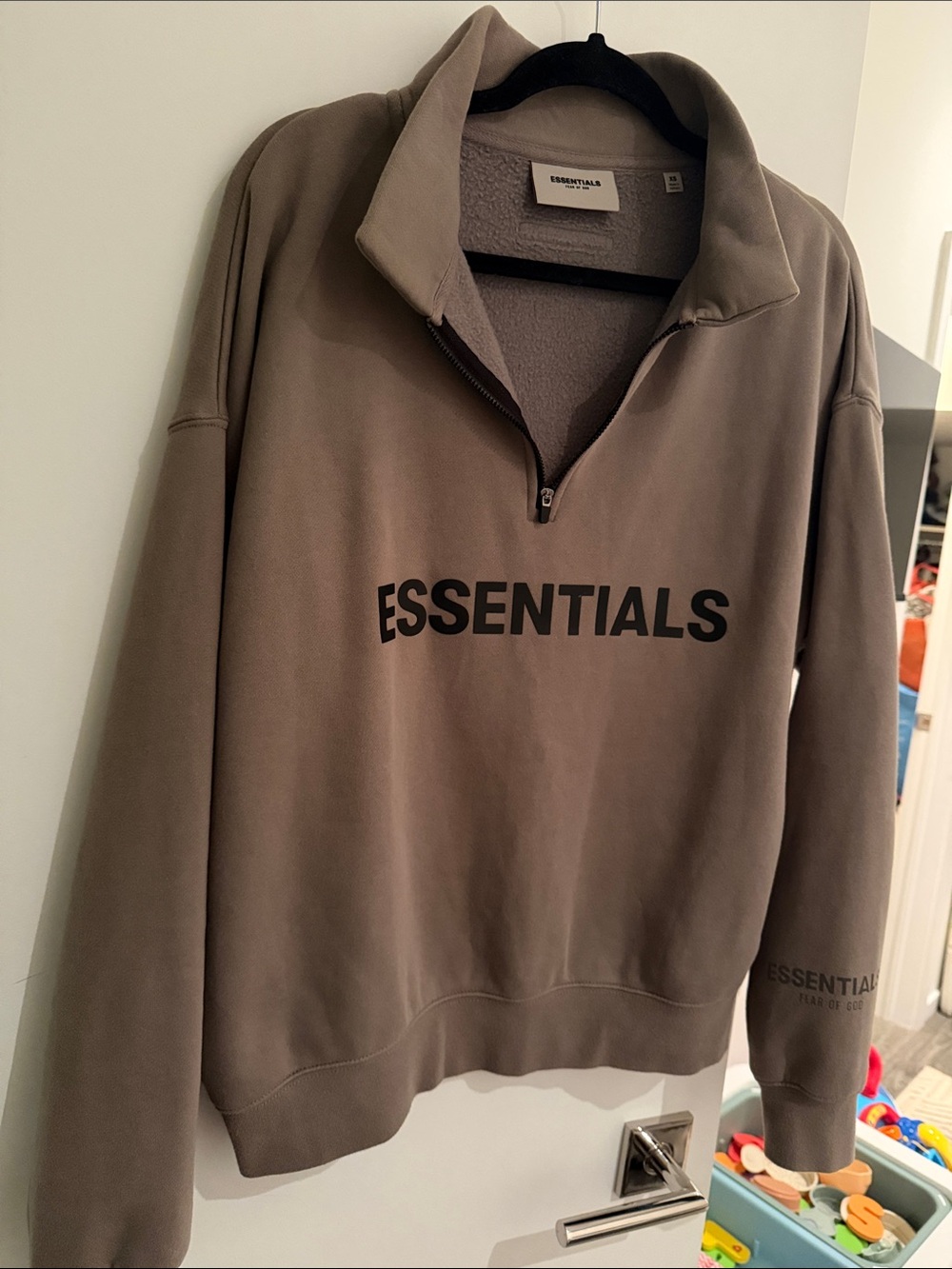 Essentials Men’s Zip-Up Sweatshirt in Taupe with Black Logo